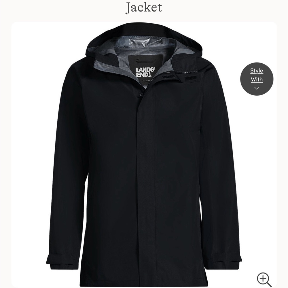Lands' End Men's Black Waterproof Raincoat 5XL Big and Tall